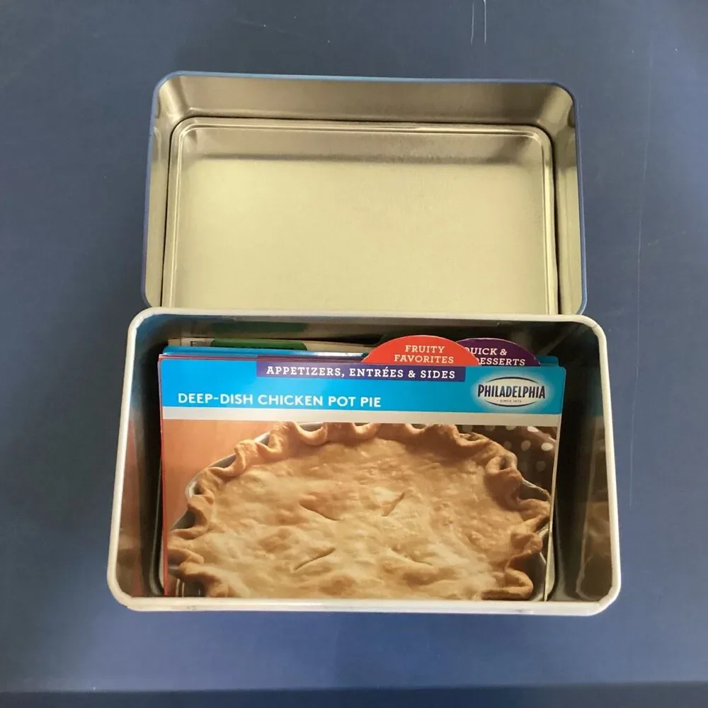 Philadelphia cream cheese recipe metal box w/ recipes 2017 some handwritten